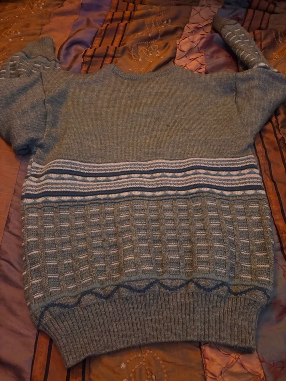 The Kooples Gray Crewneck Sweater With Navy And Rust Accents View 3